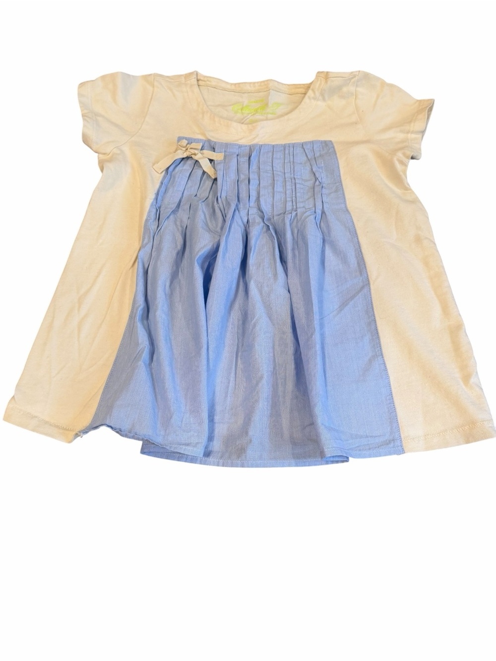 Crewcuts , Girls Cream Short Sleeve Top with Light Blue Tiered Front, Size 6-7